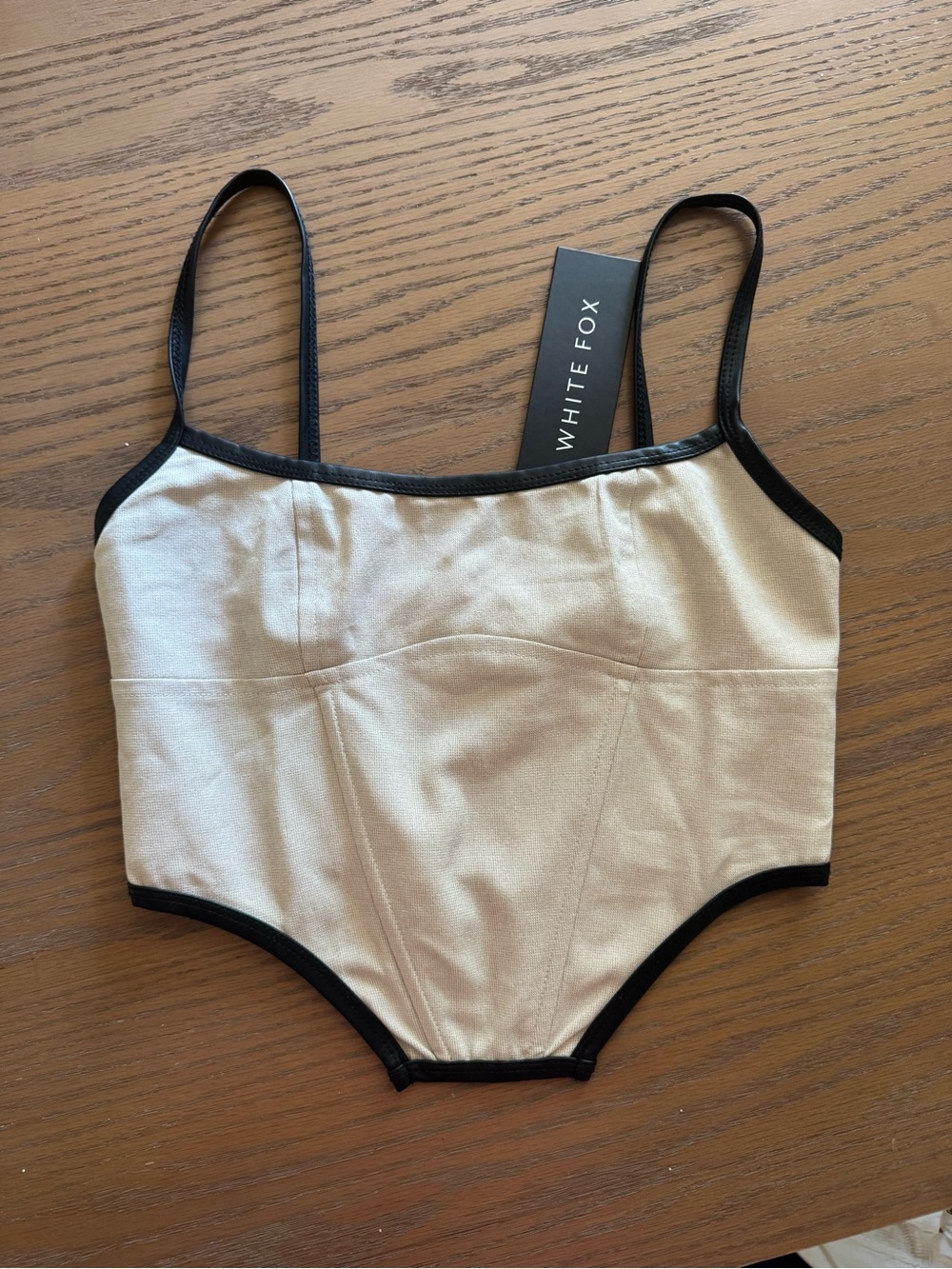 White Fox Cream Bustier Crop Top with Black Trim